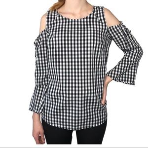 Signature Studio Black & white cold shoulder top
